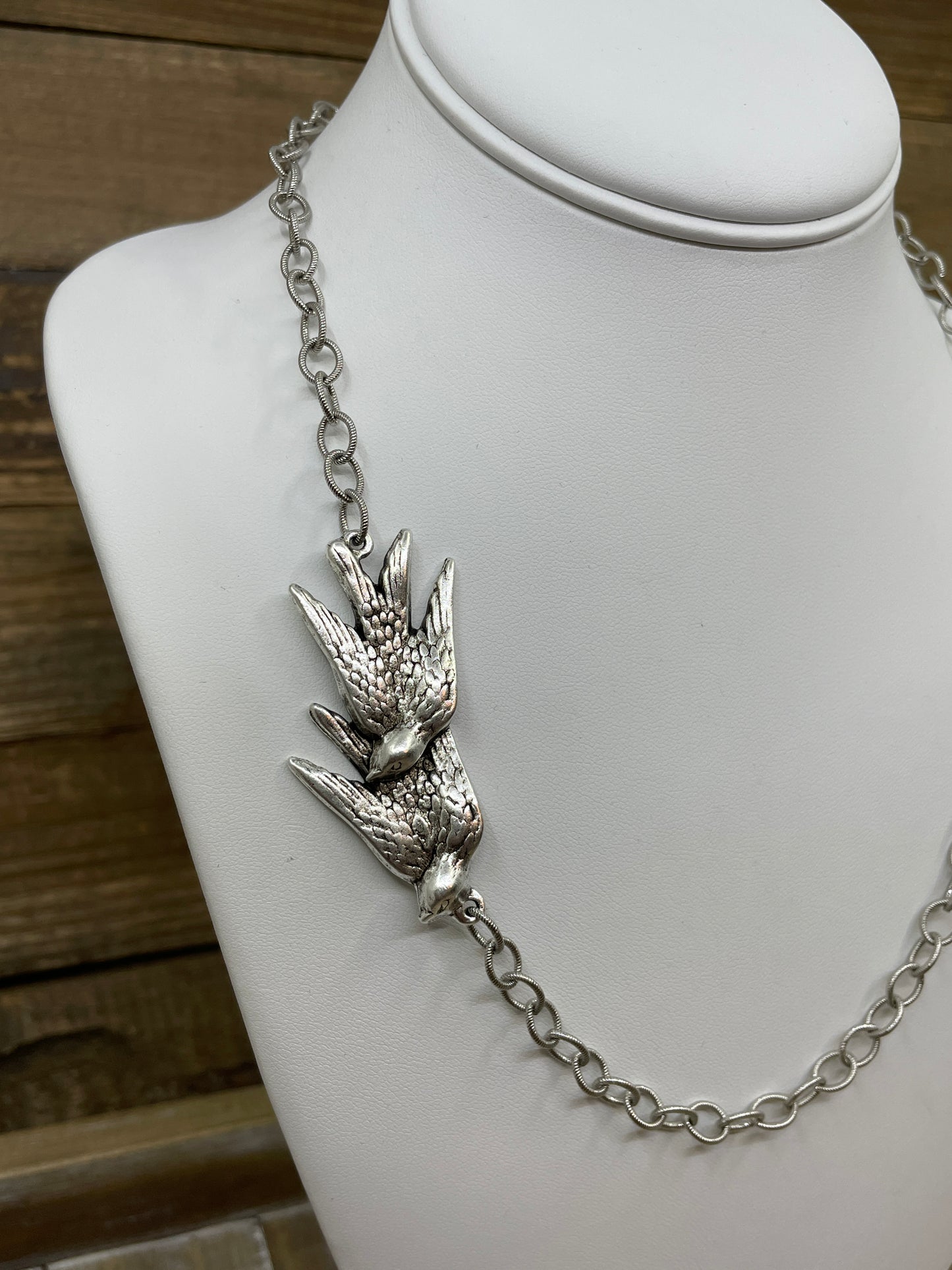 Sterling Plated 20" Chain with Vintage Double Bird Pendant