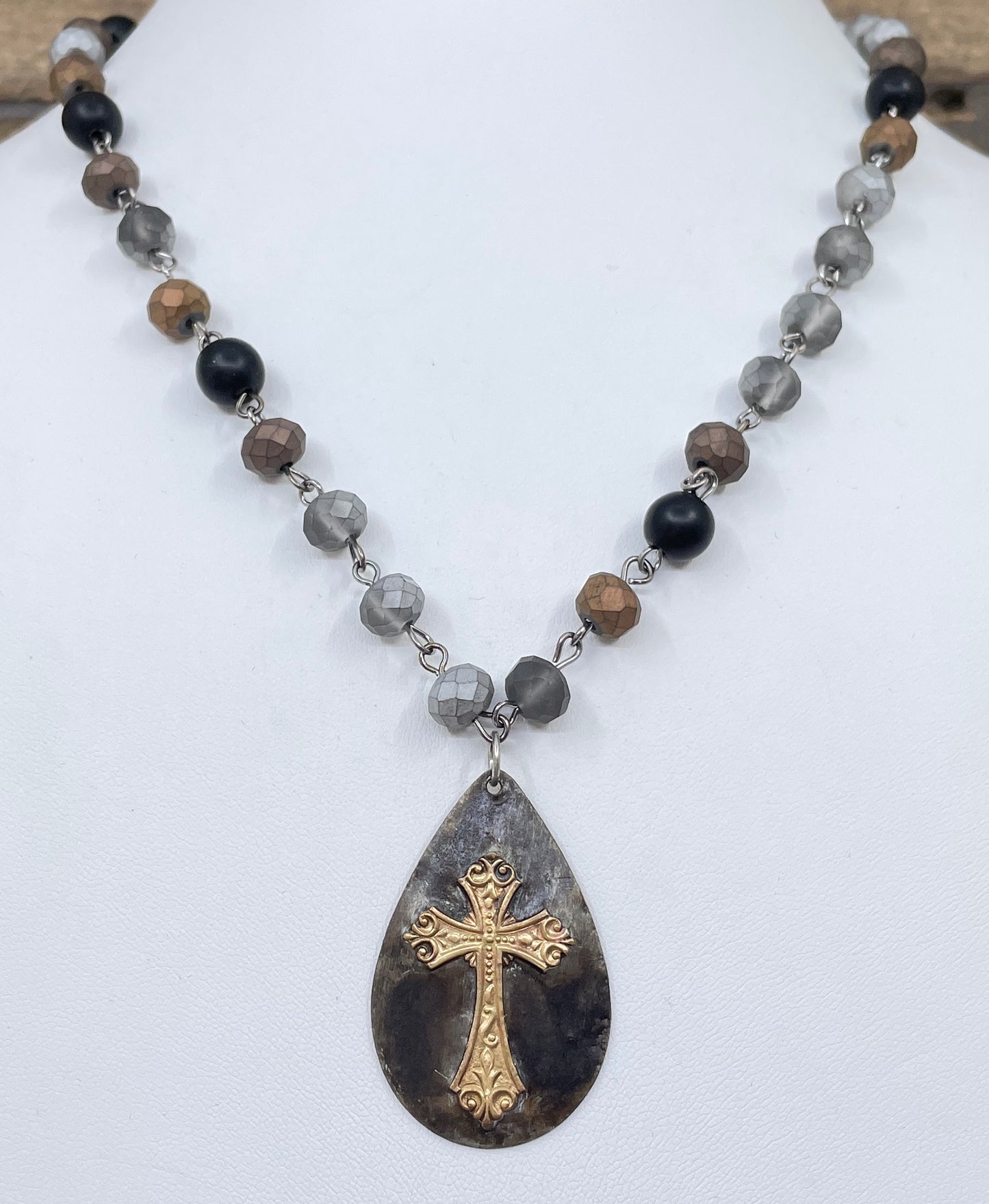Vintage Soldered Cross Pendant Rosary Necklace