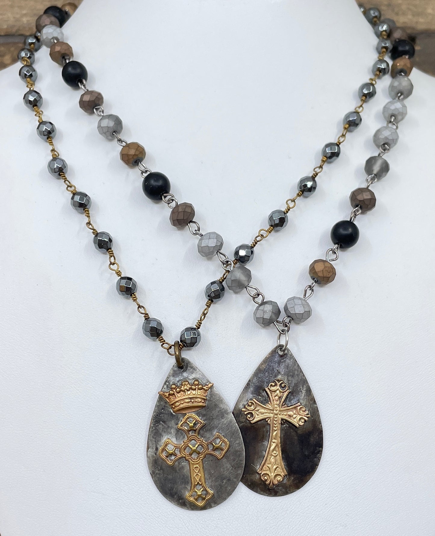 Vintage Soldered Cross Pendant Rosary Necklace