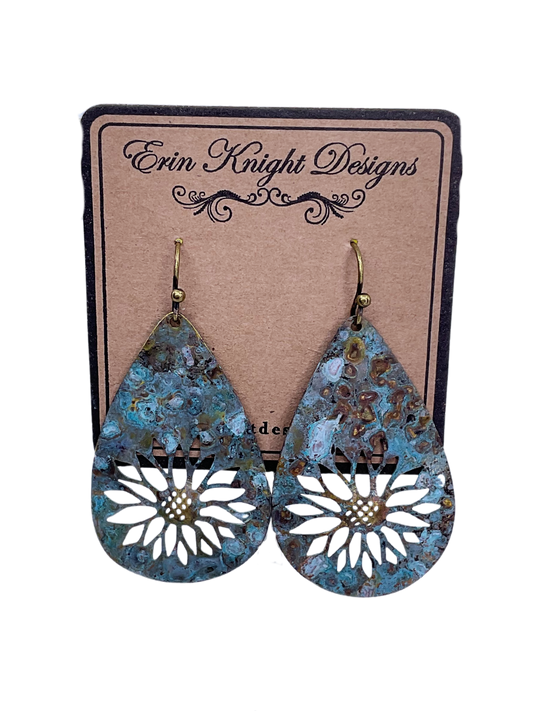 Patina Sunflower Earrings