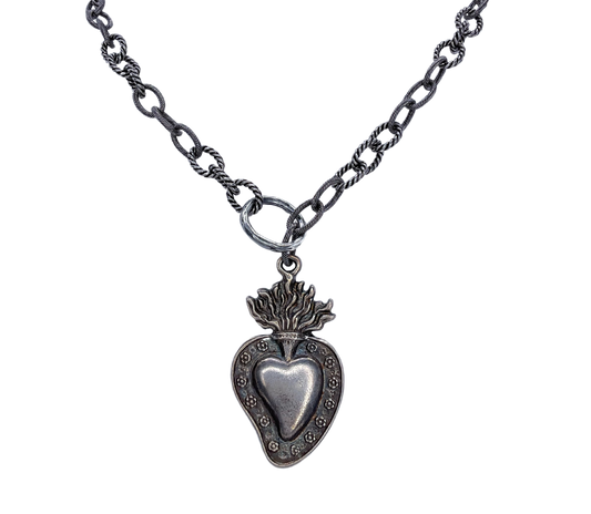 Vintage Sterling Plated Sacred Heart Necklace