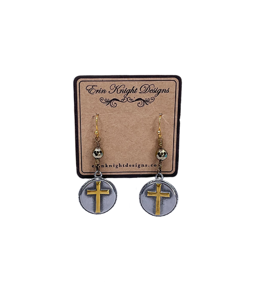 Mixed Metal Cross Earrings