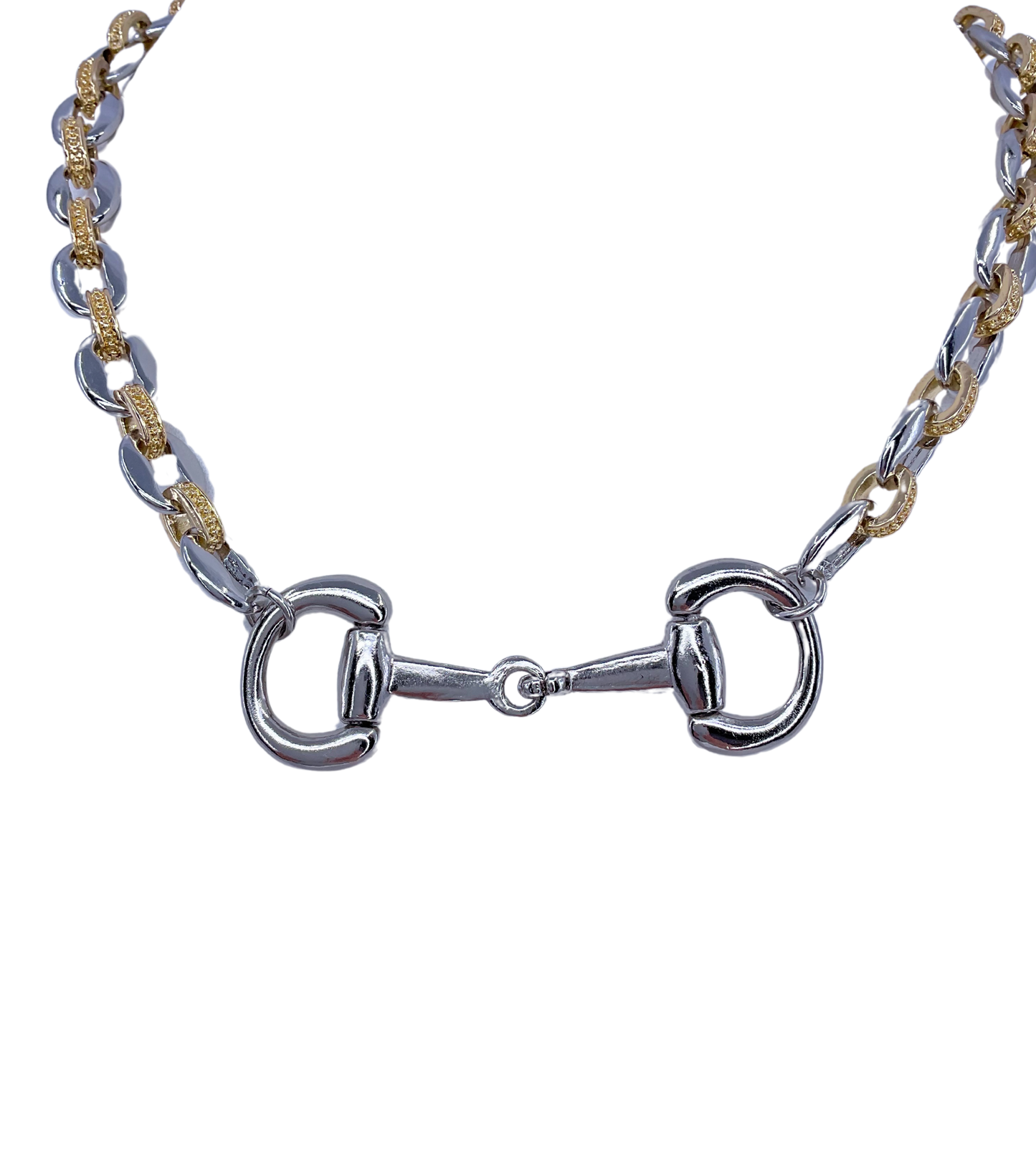 Mixed Metal Chain with Sterling Plated Crescent Horse Bit