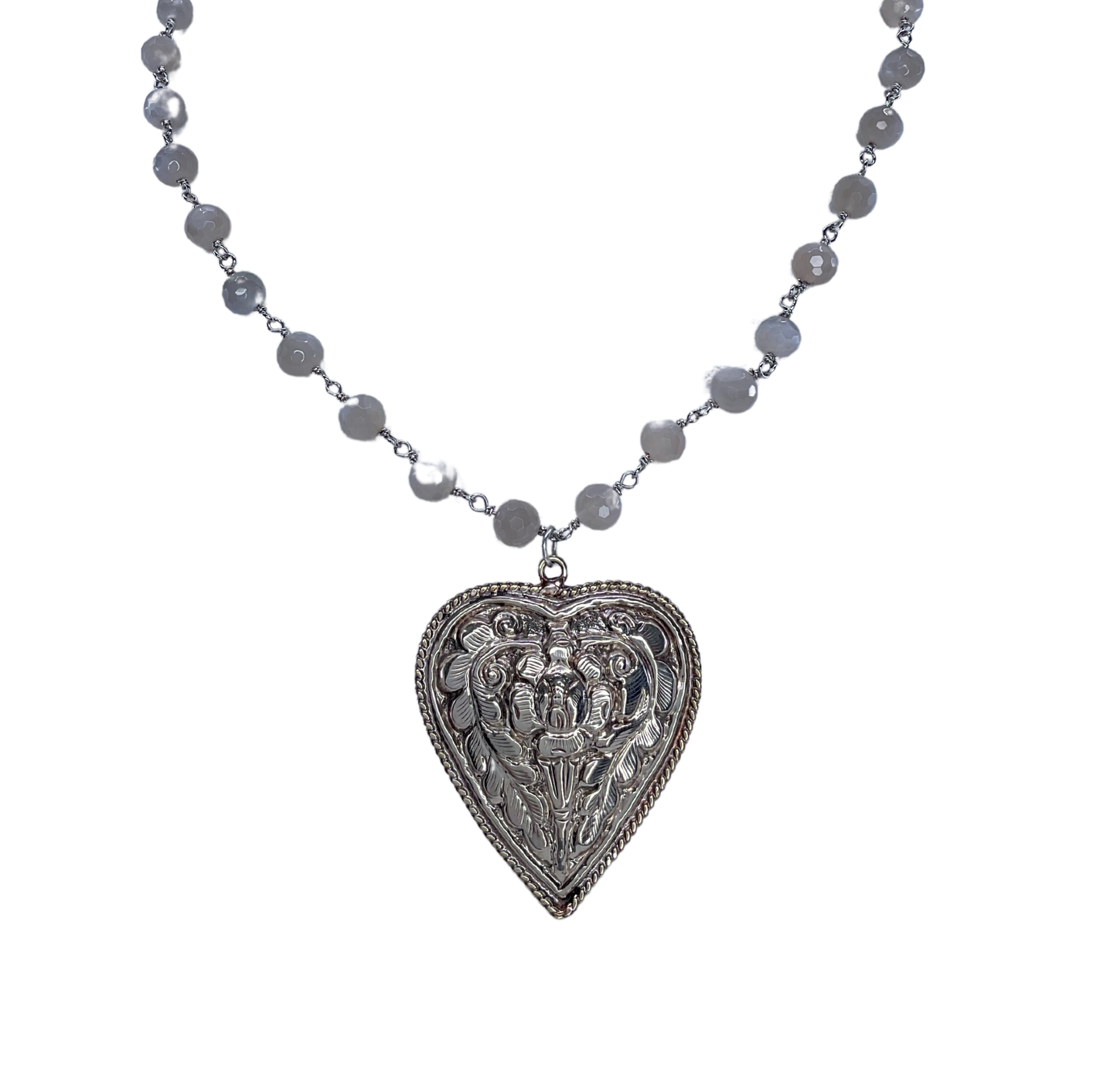 Moonstone Rosary Heart Necklace