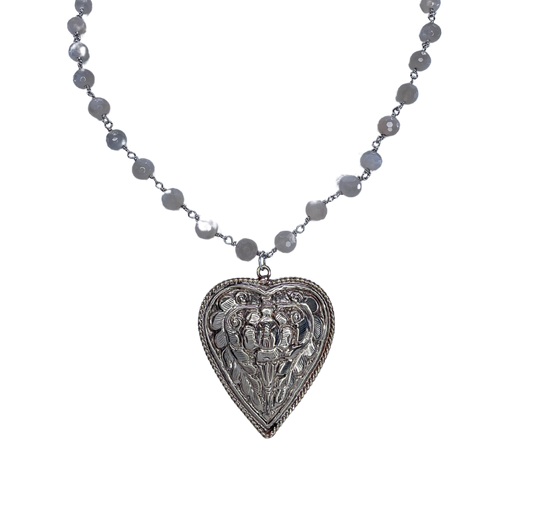 Moonstone Rosary Heart Necklace