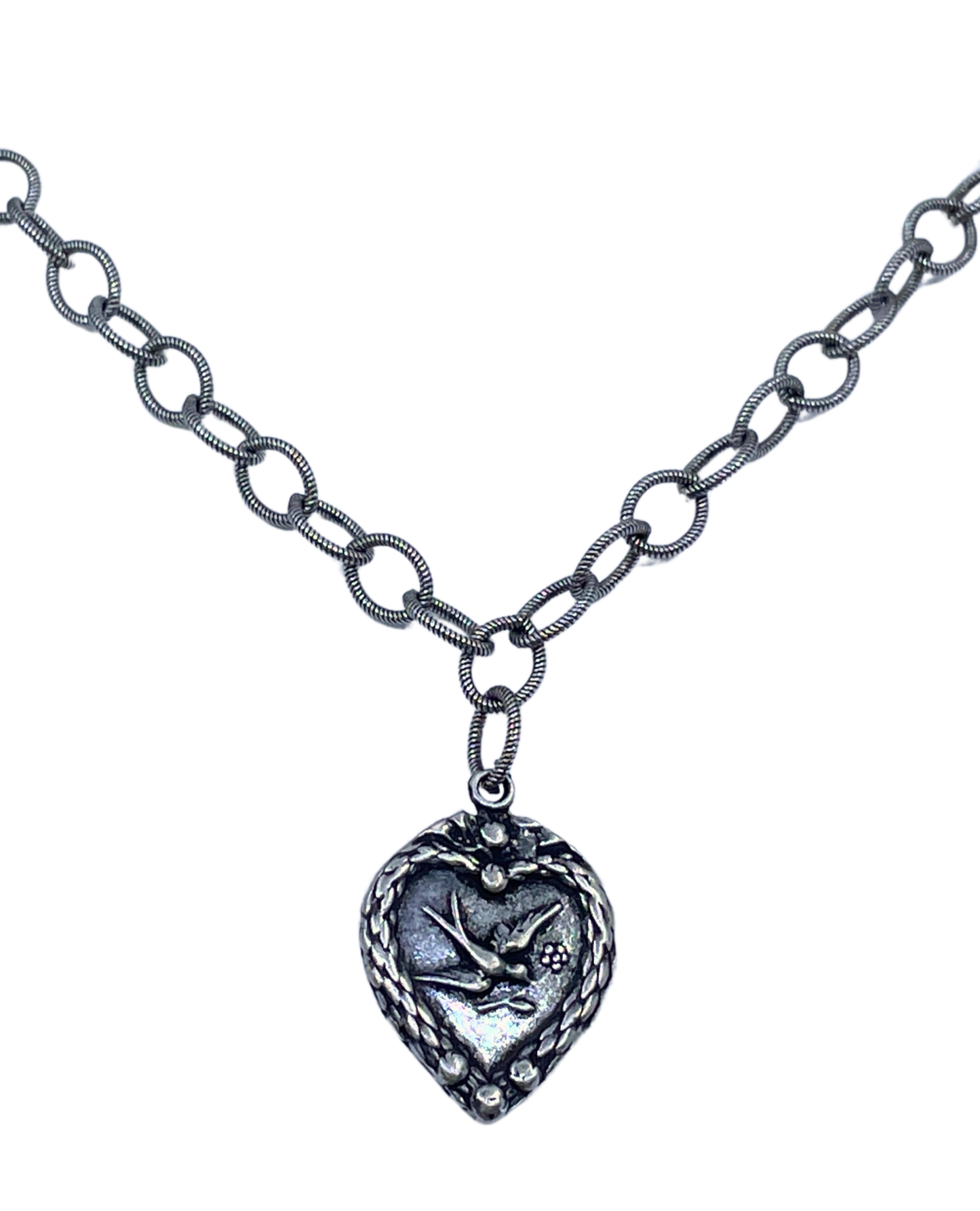 Vintage Reproduction Sterling Plated Chain with Dove Heart