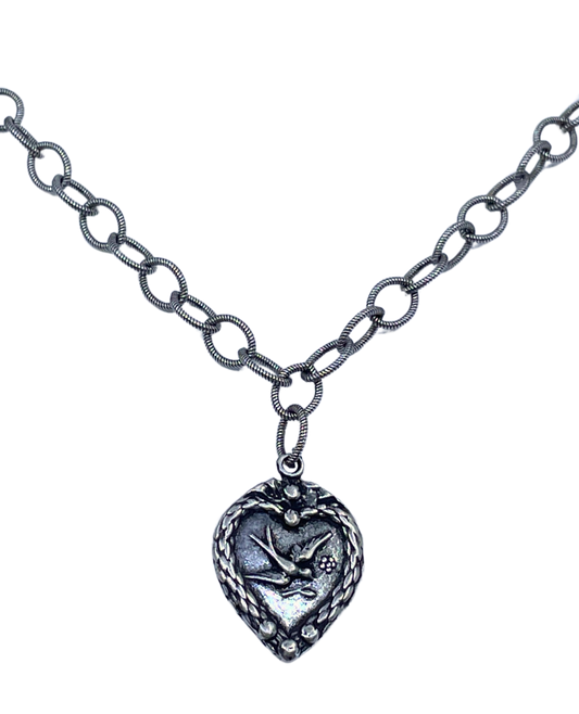 Vintage Reproduction Sterling Plated Chain with Dove Heart