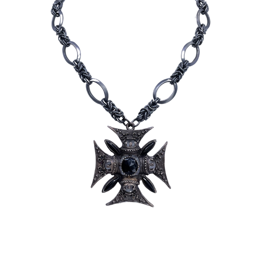 Gunmetal Maltese Cross Necklace