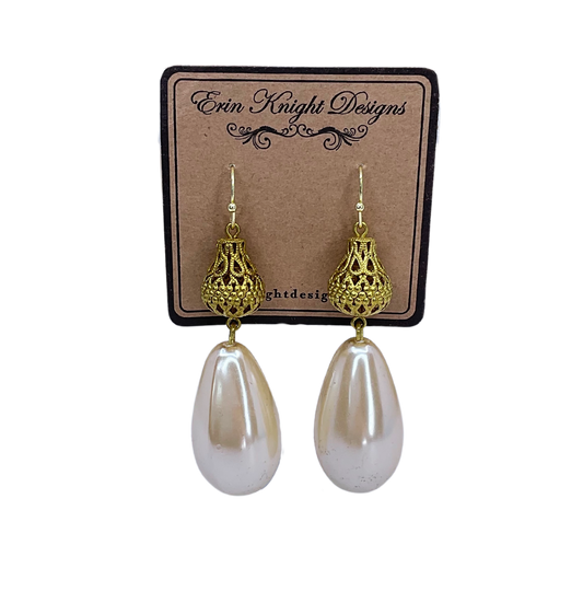 Vintage Filigre and Faux Pearl Earrings