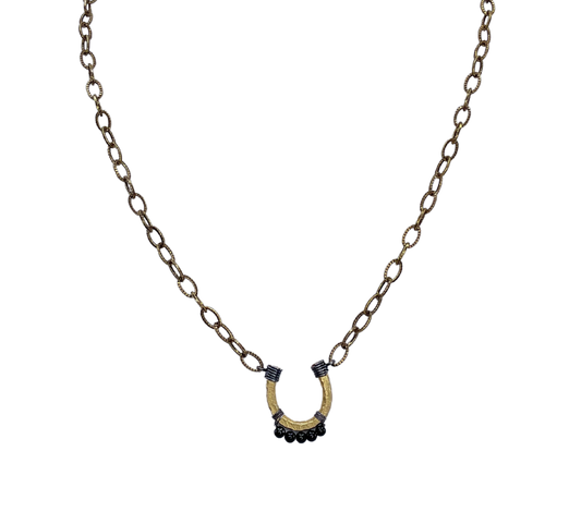 Vintage Gold Chain and Black Bead Horseshoe Pendant