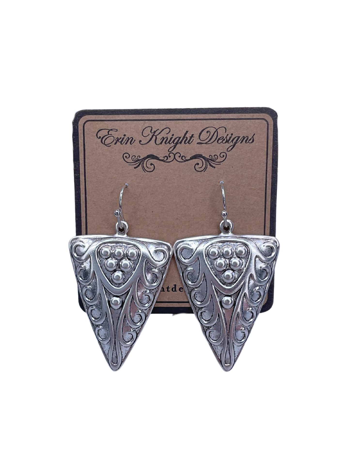 Sterling Plated Embossed Triangle Earrings