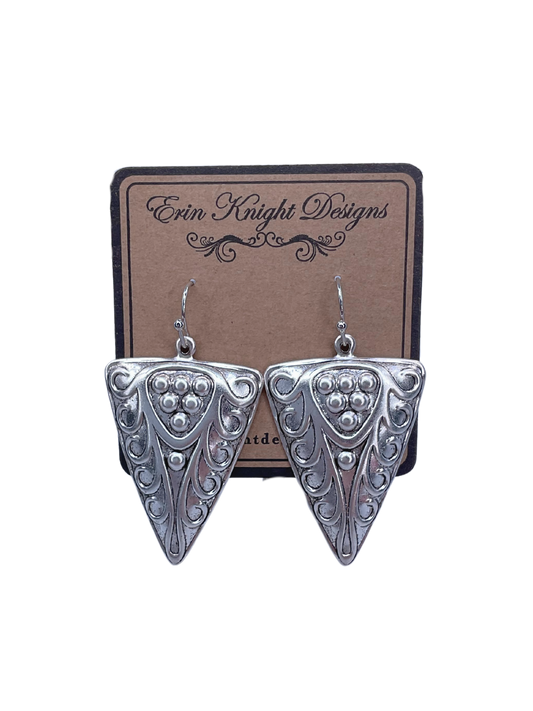 Sterling Plated Embossed Triangle Earrings