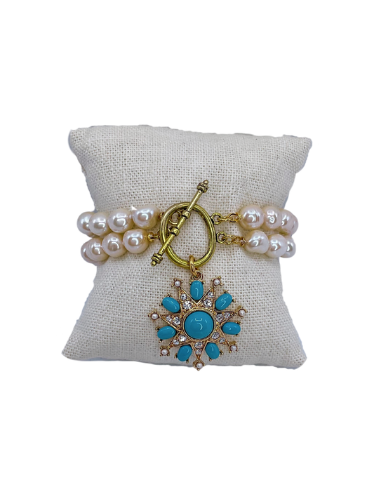 Vintage Pearl and Turquoise Charm Bracelet