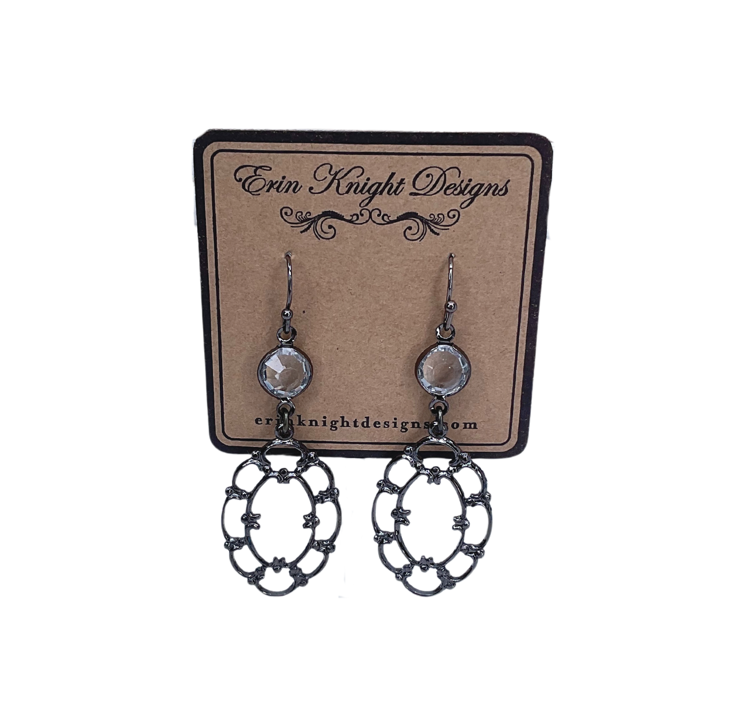 Gunmetal Oval Crystal Earrings