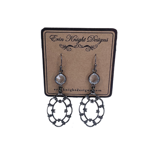 Gunmetal Oval Crystal Earrings