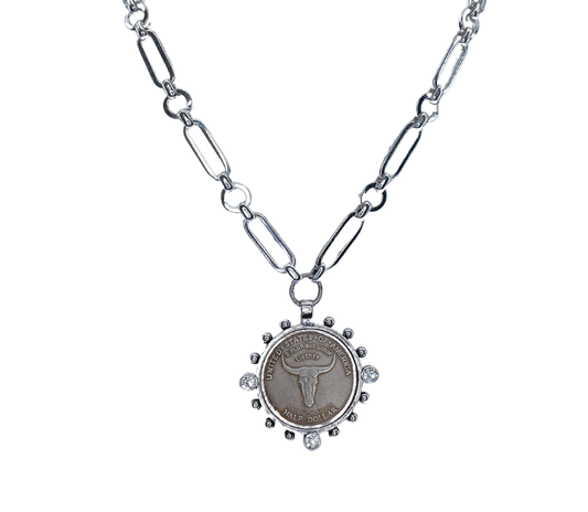 Sterling Plated Chain with Longhorn Coin