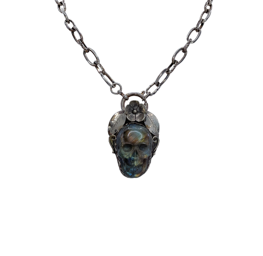 Labradorite Skull Necklace