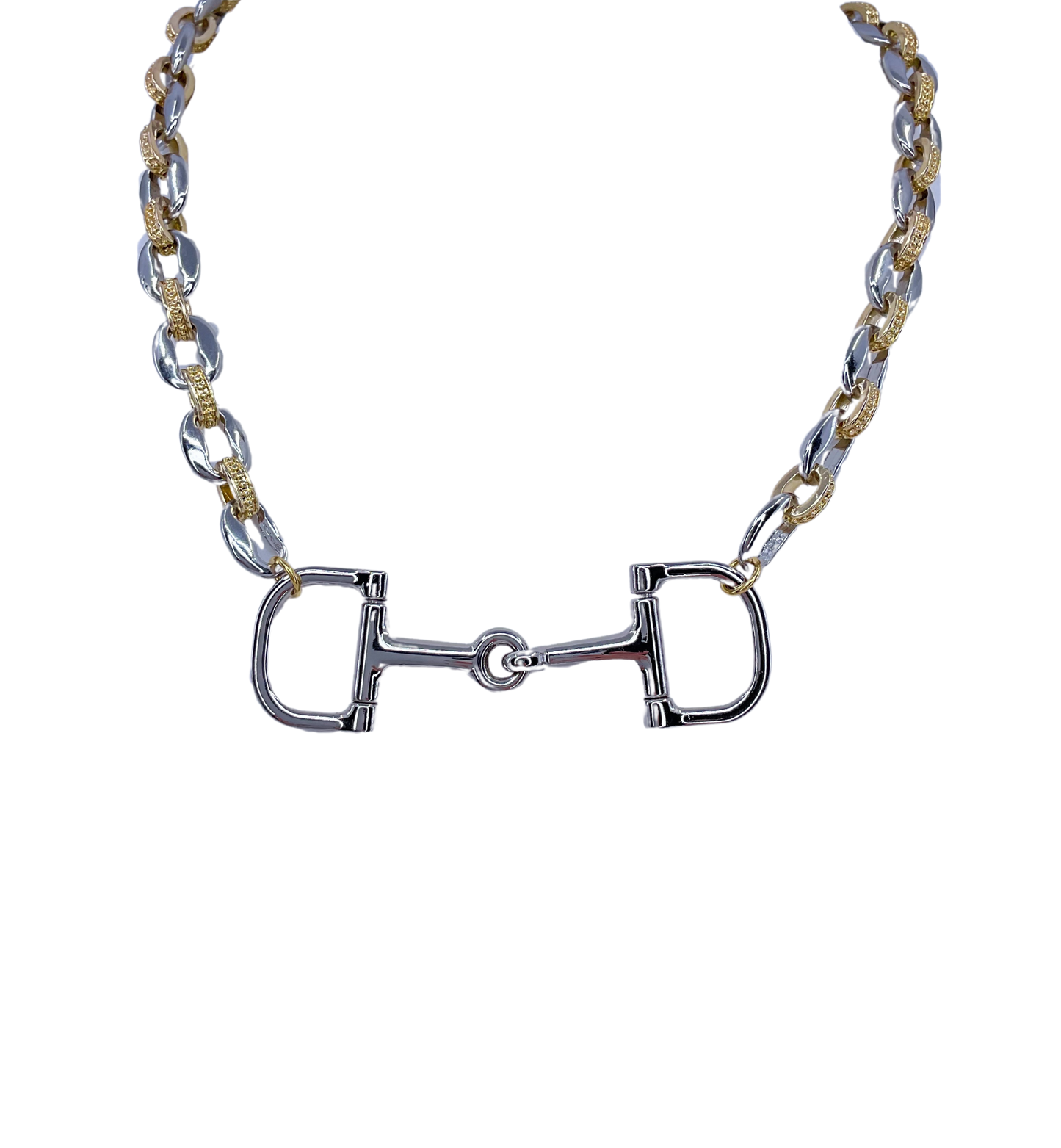 Mixed Metal Chain With Vintage Sterling Plated Horse bit Necklace