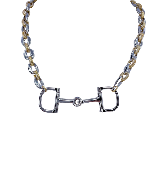 Mixed Metal Chain With Vintage Sterling Plated Horse bit Necklace