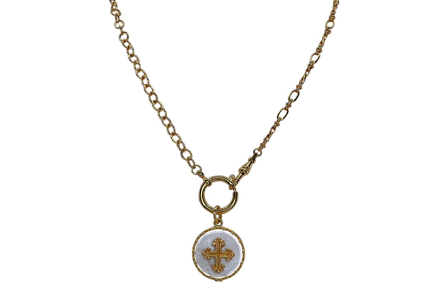 Mother of Pearl Cross Watch Chain Necklace