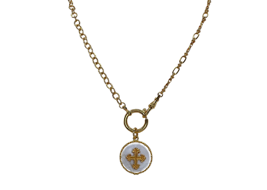 Mother of Pearl Cross Watch Chain Necklace