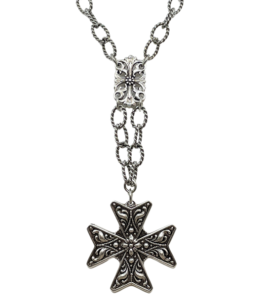 Sterling Plated 36" Chain with Vintage Cross Pendant