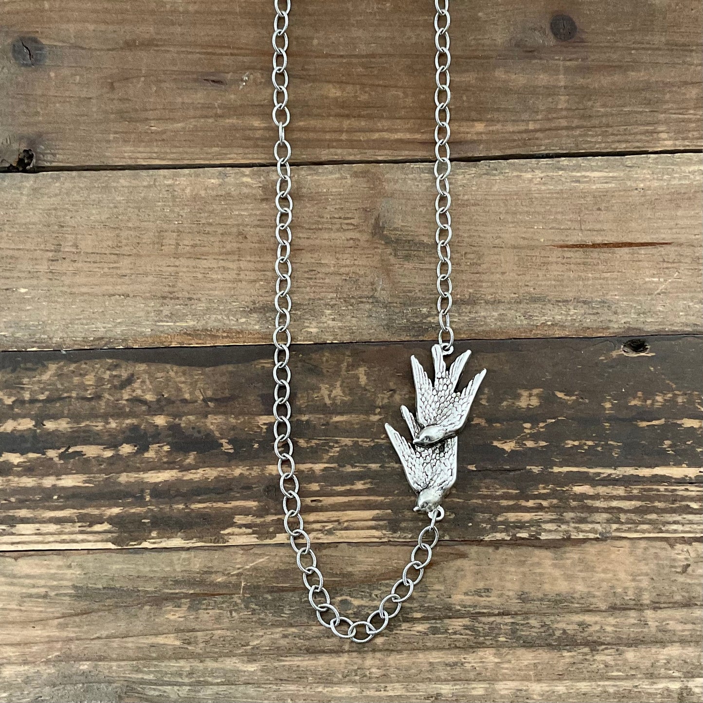 Sterling Plated 20" Chain with Vintage Double Bird Pendant