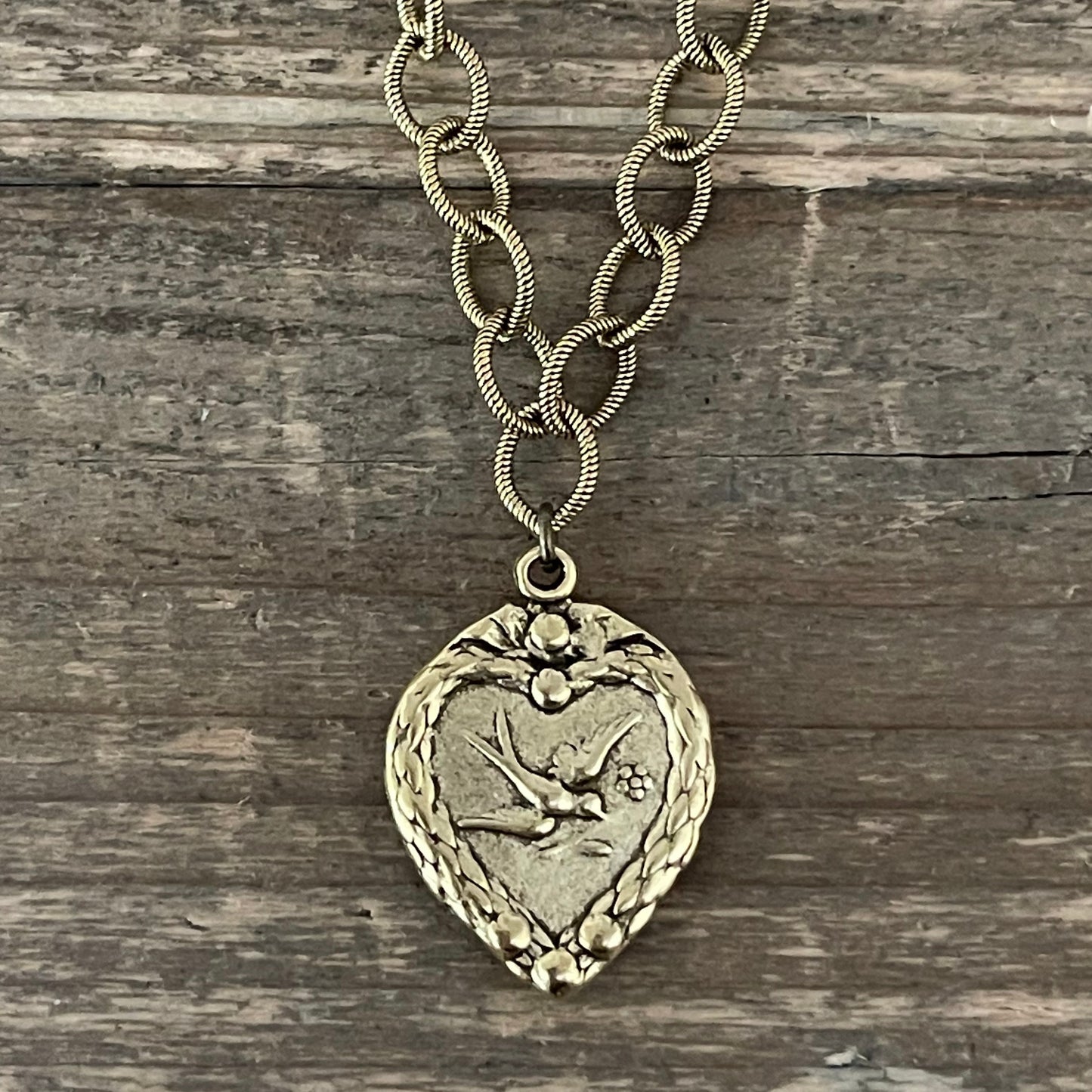 Vintage Reproduction Gold Plated Chain with Dove Heart