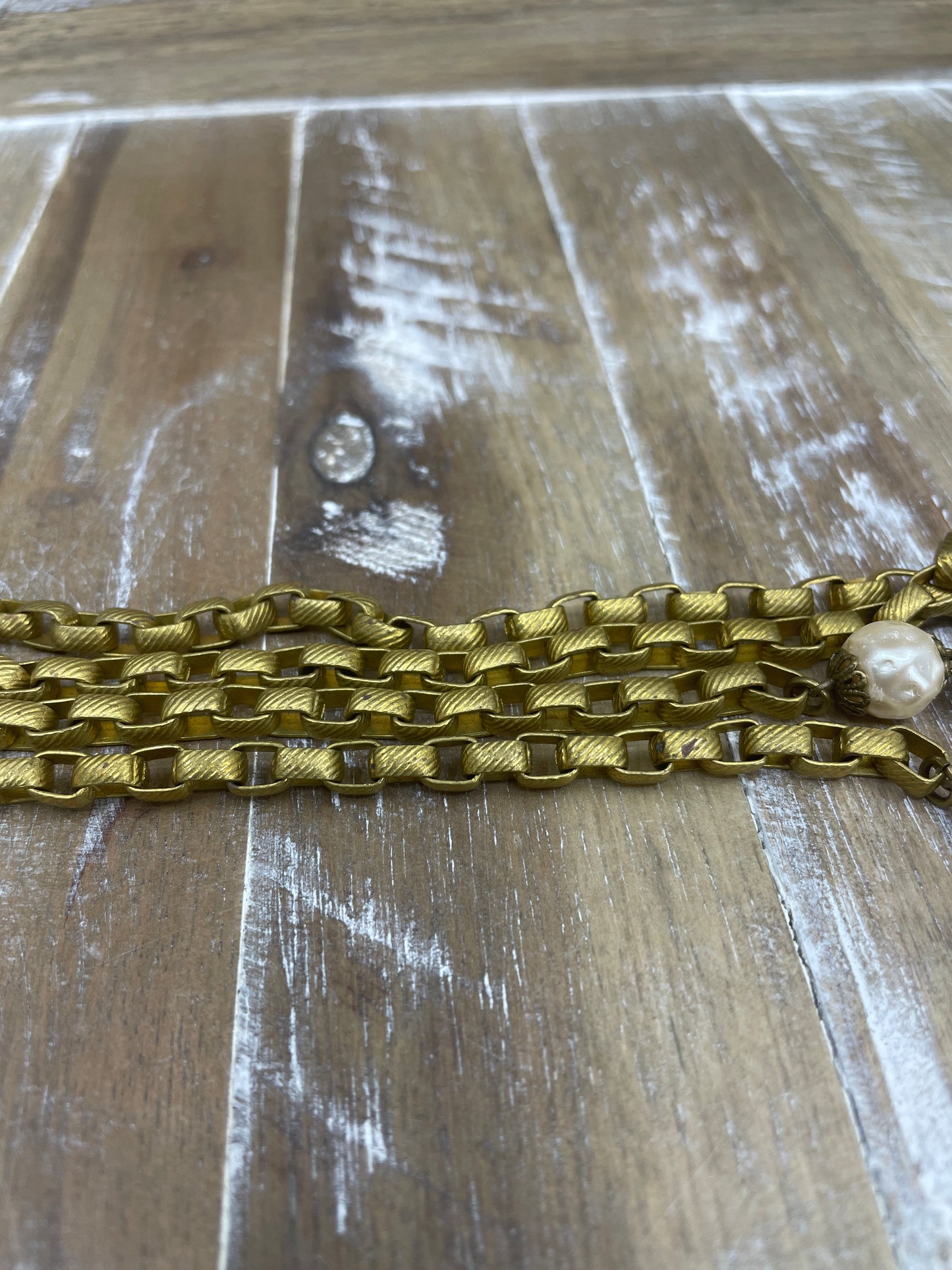 Vintage Brass Tassel & Pearls Necklace